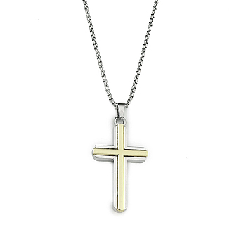 201 Stainless Steel Pendant Necklaces, Cross, Antique Silver & Golden, 23.31 inch(59.2cm)