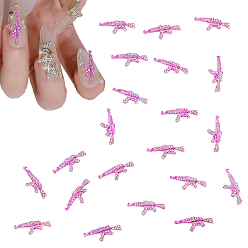 Alloy Rhinestone Cabochons, Nail Art Accessories Decorations, Gun Shape, Deep Pink, 11x28x2mm, 20pcs/box