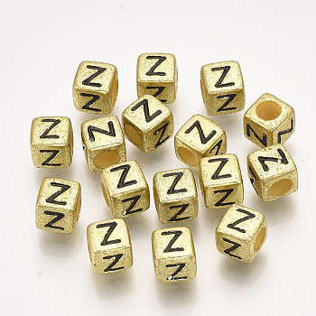 Acrylic Beads, Horizontal Hole, Metallic Plated, Cube with Letter.Z, 6x6x6mm, 2600pcs/500g