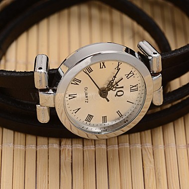 3-Loop Leather Platinum Plated Alloy Quartz Wrap Bracelet Watches(WACH-F010-01A)-2