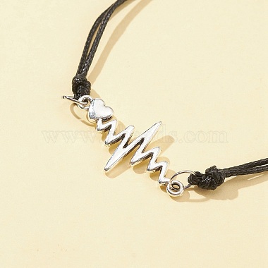 3Pcs 3 Styles Heart Beat & Infinity Alloy Link Bracelets Set(BJEW-FZ00013)-4