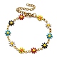 Placage ionique (ip) bracelets de chaîne à maillons de fleurs en acier inoxydable doré 304 avec émail(BJEW-E088-02G-07)-1