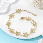 304 Stainless Steel Starfish Link Chains Bracelets for Women, Golden, 7.36 inch(18.7cm)(BJEW-JB13429)