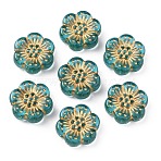 Transparent Acrylic Beads, Metal Enlaced, Flower, Teal, 13x12x4mm, Hole: 1.2mm(TACR-CJC0002-02)