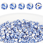 200Pcs Handmade Porcelain Beads, Blue and White Porcelain, Round with Flower, Blue, 8mm, Hole: 1.8mm(PORC-ME0001-10)