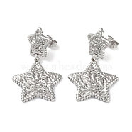 Texture Star 304 Stainless Steel Dangle Earrings, Stud Earring for Women, Stainless Steel Color, 37x22.5mm(EJEW-L283-044P)