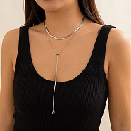 Brass Flat Snake Chains Lariat Necklaces, Double Layer Wrap Necklace, Platinum, 14.53 inch(369mm)(NJEW-P289-13P)