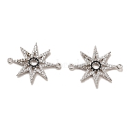 925 Sterling Silver Connector Charms, with Clear & Black Cubic Zirconia, Star with 925 Stamp, Real Platinum Plated, 19.5x23.5x1.7mm, Hole: 1.2mm(STER-H110-12P)