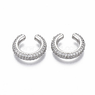 Brass Micro Pave Clear Cubic Zirconia Cuff Earrings, Nickel Free, Ring, Real Platinum Plated, 4x10.5mm(EJEW-R114-026P-NF)