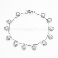 304 Stainless Steel Charm Bracelets, Heart, Stainless Steel Color, 8-1/4 inch(210mm)
(BJEW-H528-01P)