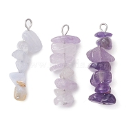 Gradient Color Natural Amethyst & Natural Blue Lace Agate Chip Beaded Pendants, with 304 Stainless Steel Loops, Stainless Steel Color, 28~34x7~10x7~10mm, Hole: 2x3mm, 3pcs/set(PALLOY-JF02791-03)