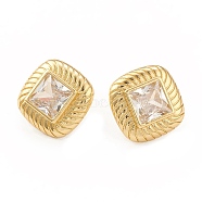 Clear Cubic Zirconia Rhombus Stud Earrings, Rack Plating Brass Jewelry for Women, Cadmium Free & Lead Free, Real 18K Gold Plated, 16x16mm, Pin: 0.8mm(X-EJEW-L231-71G)