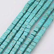Natural Magnesite Bead Strands, Dyed & Heated, Cube, Dark Turquoise, 6~6.5x6~6.5x6~6.5mm, Hole: 1mm, about 67pcs/strand, 15.9 inch(G-G931-02-6mm)