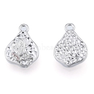 Brass Micro Pave Clear Cubic Zirconia Charms, Cadmium Free & Nickel Free & Lead Free, Textured, Teardrop with Butterfly, Real Platinum Plated, 14.5x10x2.5mm, Hole: 1.5mm(KK-N216-569P)