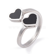 304 Stainless Steel Finger Ring, Heart Acrylic Open Cuff Ring for Women, Stainless Steel Color, US Size 6~9(16.5~18.9mm)(RJEW-C086-18-P)