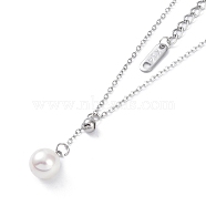 304 Stainless Steel Cable Chain Necklaces, Round Plastic Pearl Pendant Necklaces for Women, Stainless Steel Color, 16.77 inch(42.6cm)(NJEW-G081-06P)