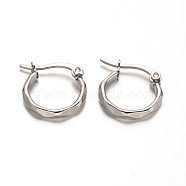304 Stainless Steel Hoop Earrings, Hypoallergenic Earrings, Fancy Cut Ring Shape, Stainless Steel Color, 16x15x2.5mm, Pin: 1mm(X-EJEW-D195-P)