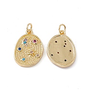 Brass Micro Pave Clear Cubic Zirconia Pendants, with Jump Ring, Polygon with Sun & Moon & Eye Charm, Real 18K Gold Plated, 16.5x11.5x2.5mm, Hole: 3mm(KK-E068-VC007)