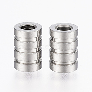 304 Stainless Steel Tube Beads, Grooved, Column, Stainless Steel Color, 9x6mm, Hole: 3mm(STAS-G161-12P)