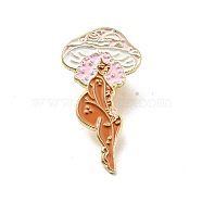 Mushroom Girl Enamel Pin, Light Gold Alloy Brooch for Backpack Clothes, Peru, 31x16x1.8mm(JEWB-G018-03C-LG)