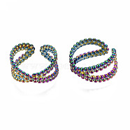 Criss Cross Cuff Rings, Beaded Hollow Wide Open Rings, Rainbow Color 304 Stainless Steel Ring for Women, US Size 8 1/4(18.3mm)(RJEW-N038-004)