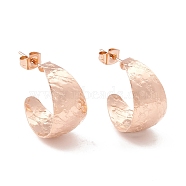Ion Plating(IP) 304 Stainless Steel Chunky C-shape Stud Earrings, Half Hoop Earrings for Women, Rose Gold, 22x12mm, Pin: 0.7mm(EJEW-P198-13RG)
