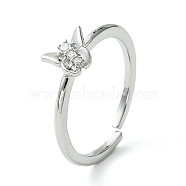 Bass Micro Pave Cubic Zirconia Ring, Long-Lasting Plated, Butterfly, Platinum, Inner Diameter: 16mm(RJEW-Z033-20P)