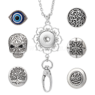 DIY Pendant Necklace Making Kits, Including Eye & Tree & Skull Alloy Snap Buttons & Snap Pendant Making, 304 Stainless Steel Cable Chains Necklaces, Antique Silver & Stainless Steel Color, 8Pcs/box(DIY-SC0019-98)