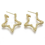 Brass Stud Earring, with Stainless Steel Pins, Nickel Free, Star, Real 18K Gold Plated, 26x26mm, Pin: 0.7mm(KK-N232-113-NF)