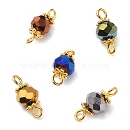 Electroplate Glass Beads Links Connectors, with Tibetan Style Alloy Spacer Beads and Brass Eye Pin Findings, Faceted Round, Mixed Color, 13.5x6mm, Hole: 1.6mm(PALLOY-JF00531)