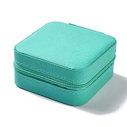 Square PU Leather Jewelry Zipper Storage Boxes, Travel Portable Jewelry Cases for Necklaces, Rings, Earrings and Pendants, Turquoise, 9.6x9.6x5cm(CON-K002-04H)
