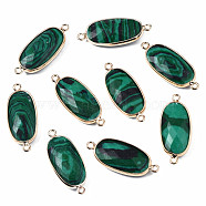 Synthetic Malachite Link Connectors, with Golden Plated Brass Edge and Loop, Faceted, Oval, 27~28x11.5x5mm, Hole: 1.5mm(G-S359-337A)