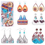 DIY Western Cowgirl Theme Earring Making Kit, Including Wood Teardrop & Alloy Mount & Resin Triangle Pendant, 304 Stainless Steel Stud Earring Findings, Iron Earring Hooks, Synthetic Turquoise Beads, Mixed Color, 6~60x6~43.5x0.7~4.8mm, Hole: 1~2.5mm, 72Pcs/box(DIY-SZ0009-74)