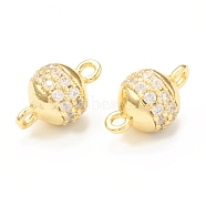 Brass Micro Pave Clear Cubic Zirconia Connector Charms, Round Links, Real 18K Gold Plated, 12.5x7.5mm, Hole: 1.5mm(KK-P229-71G)