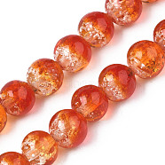 Handmade Luminous Transparent Lampwork Beads Strands, Round, Orange Red, 9~10x10~11mm, Hole: 1.2mm, about 50pcs/strand, 19.29 inch~19.69 inch(49cm~50cm)(LAMP-T017-04C)