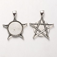 Tibetan Style Alloy Pendant Cabochon Bezel Settings, Cadmium Free & Lead Free, Star, Antique Silver, Flat Round Tray: 20mm, 40x34x3mm, Hole: 5x7mm, about 181pcs/kg(PALLOY-J494-15AS)