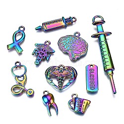 Rainbow Color Alloy Pendants, Cadmium Free & Nickel Free & Lead Free, Hospital Theme Mixed Shapes, 30x8.5x3mm, Hole: 1.8mm, 10pcs/set(PALLOY-S180-189-NR)