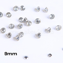 Brass Rhinestone Rivets, Caps and Studs, for Leather Craft DIY Making, Platinum, Flat Round, Crystal, Stud: 9x8.5mm, Cap: 5.5x3mm(KK-WH0035-13E)