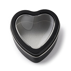 Tinplate Iron Heart Shaped Candle Tins, Gift Boxes with Clear Window Lid, Storage Box, Black, 6x6x2.8cm(CON-NH0001-01D)