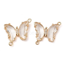 Brass Pave Faceted Glass Connector Charms, Golden Tone Butterfly Links, Clear, 20x22x5mm, Hole: 1.2mm(FIND-Z020-04R)
