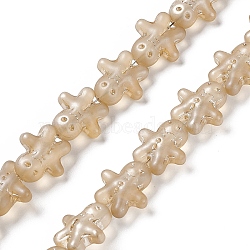 Pearl Luster Plated Electroplate Glass Beads, Ginger Man, for Christmas, Sandy Brown, 15x14x7mm, Hole: 1mm, about 45pcs/strand, 24.80''~25.20''(63~64cm)(GLAA-P005-PL01)
