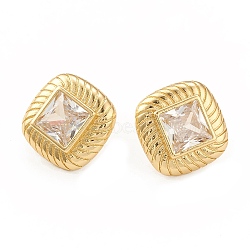 Clear Cubic Zirconia Rhombus Stud Earrings, Rack Plating Brass Jewelry for Women, Cadmium Free & Lead Free, Real 18K Gold Plated, 16x16mm, Pin: 0.8mm(X-EJEW-L231-71G)