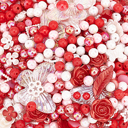 Elite DIY Jewelry Making Finding Kit, Including Resin Cabochons and Beads, Plastic Pearl Cabochons, Acrylic Beads, Flower & Butterfly & Ring & Half Round, Red, 5.5~30x5.5~41x2.5~9mm, Hole: 1.4~2.5mm(DIY-PH0013-33)