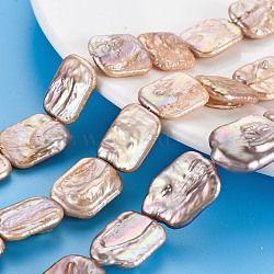 Natural Keshi Pearl Beads Strands, Cultured Freshwater Pearl, Rectangle, Navajo White, 16~22x13~17x3~7mm, Hole: 0.6mm, about 18~20pcs/strand, 14.96 inch(38cm)(PEAR-S020-K06)