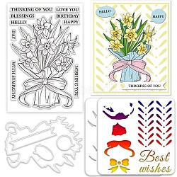 Custom PVC Plastic Clear Stamps, with PET Hollow Out Drawing Painting Stencils and Carbon Steel Cutting Dies Stencils, Flower, 141~200x104~200x0.8~3mm(DIY-GL0004-54)