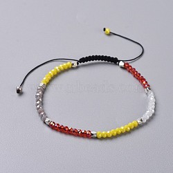 Electroplate Glass Braided Bead Bracelets, with Brass Beads and Nylon Thread, Red, 2-1/8 inch~3-3/8 inch(5.5~8.5cm)(BJEW-JB04240-02)