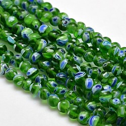 Round Millefiori Glass Beads Strands, Lime Green, 6mm, Hole: 1mm, about 67pcs/strand, 14.7 inch(LK-P001-09)