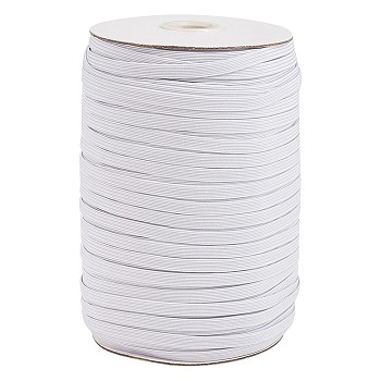 3/8 inch Flat Braided Elastic Rope Cord, Heavy Stretch Knit Elastic with Spool, White, 10mm, about 90~100yards/roll(300 feet/roll)