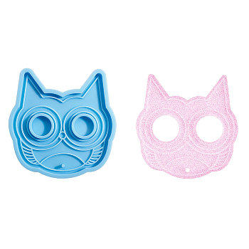 Owl Shape Food Grade DIY Silicone Pendant Molds, Fondant Molds, Baking Molds, Chocolate, Candy, Biscuits, UV Resin & Epoxy Resin Jewelry Making, Sky Blue, 110x106x11mm, Inner Size: 100x96mm, Hole: 2.5mm