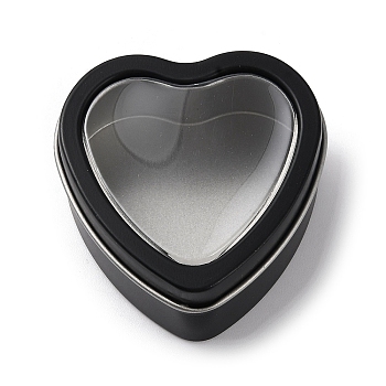 Tinplate Iron Heart Shaped Candle Tins, Gift Boxes with Clear Window Lid, Storage Box, Black, 6x6x2.8cm